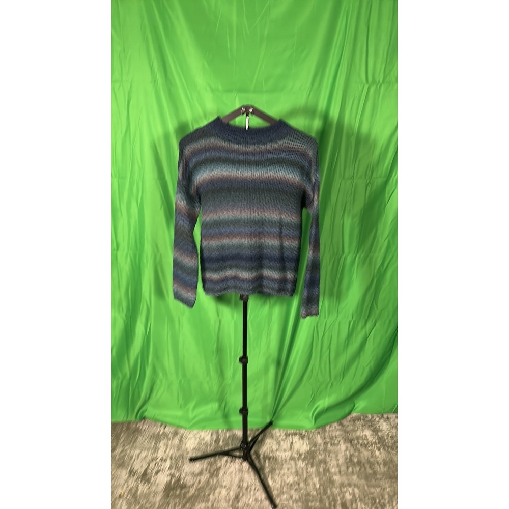 Democracy Multi-Color Space-Dye Knit Crewneck Sweater Navy Teal XS